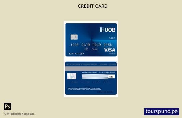 listo para imprimir plantilla de tarjeta de débito regular visa bancaria UOB de 